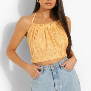 Boohoo, Black Plisse Tie Back Crop Top